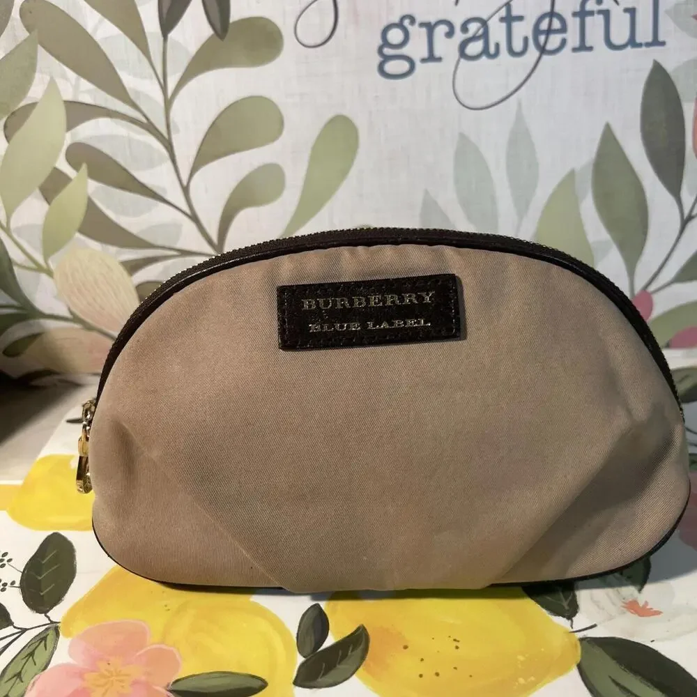 VINTAGE Burberry BLUE LABEL Makeup Cosmetic Bag bag Brown Beige Checkered Inside